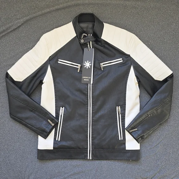American Breed Mens Faux Leather Motorcycle Theme Jacket Size Medium Faux Fur - Picture 1 of 11
